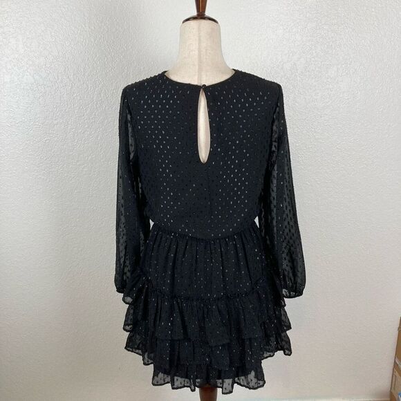 Express black metallic clip dot whimsygoth tiered long sleeve mini dress size M - Picture 6 of 9